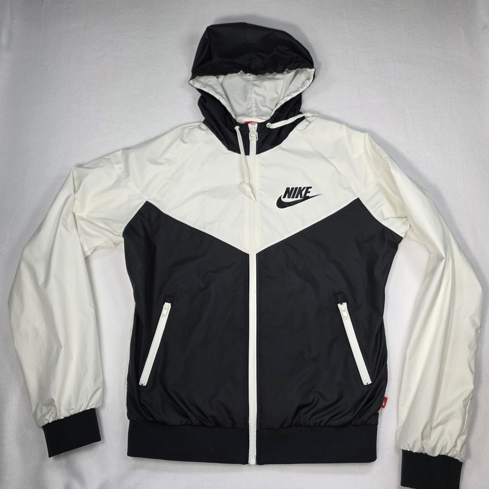 Nike Windrunner Jacket Womens Medium Black White Hooded Full Zip Lightweight‎